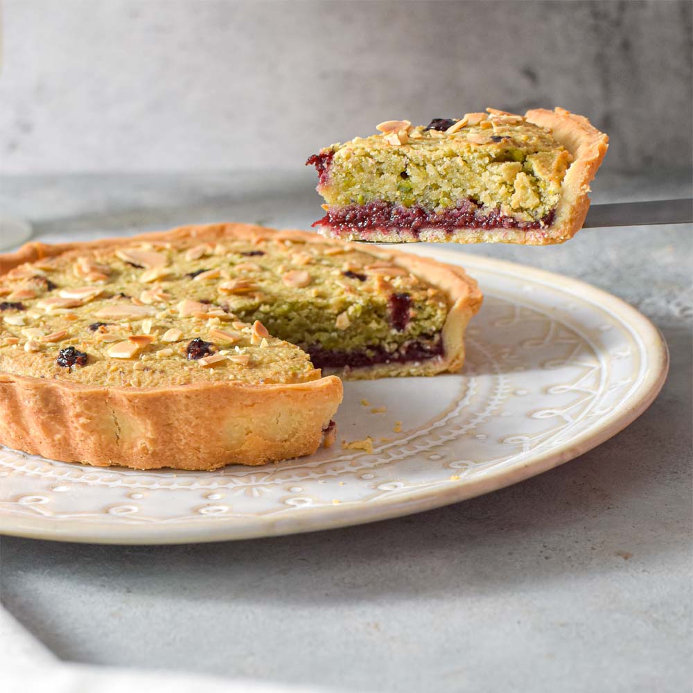 Sugar free, Vegan, Raspberry pistachio Bakewell tart
